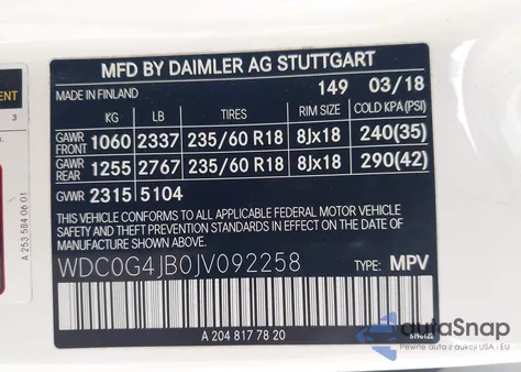 2018 Mercedes-Benz Glc 300 from USA, damaged, VIN WDC0G4JB0JV092258